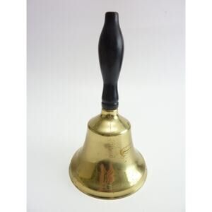 Vintage Brass Hand Bell Black Wood Handle Old School Schoolhouse Bell